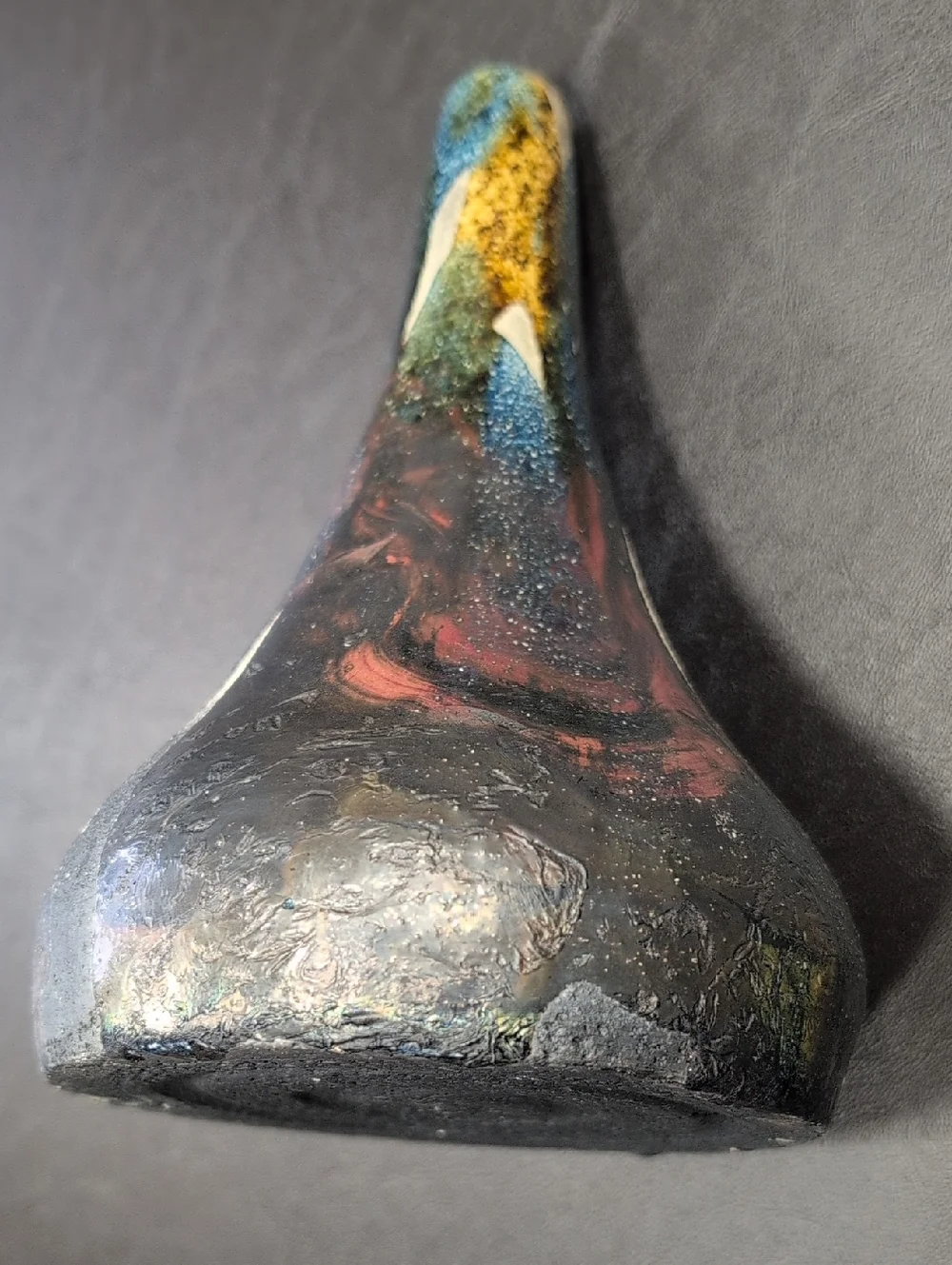 Vintage Signed Studio PotteryTeardrop Textured Abstract Raku Vase.